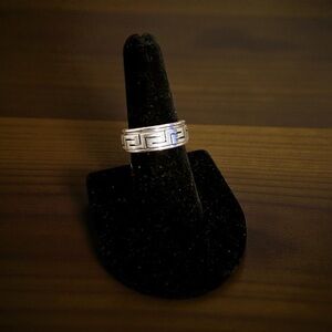 Silver Tone  Greek Key Pattern Spinner Stainless Steel Ring